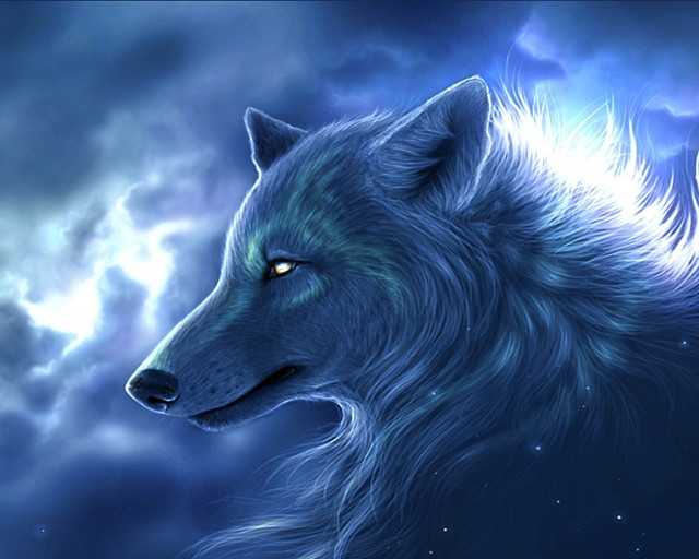 Wolf glowing eyes moon clouds free wallpaper for desktop - medium preview image