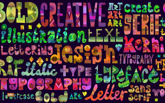 Colorful typogramic typeface dark background free wallpaper for desktop - medium preview image