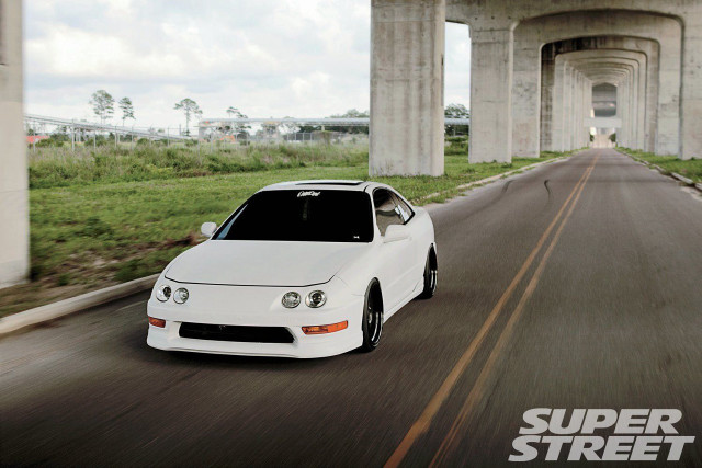 White car driving road bridge free wallpaper for desktop - medium preview image