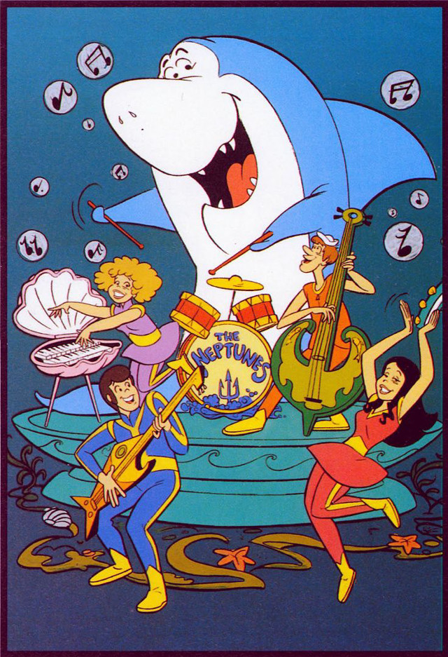 Cartoon band shark guitar man free wallpaper for mobile - medium preview image