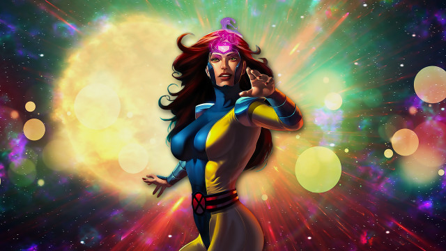 Woman blue yellow outfit purple free wallpaper for desktop - medium preview image