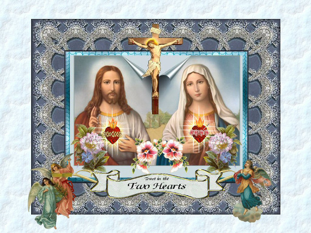 Jesus mary heart flowers cross free wallpaper for desktop - medium preview image