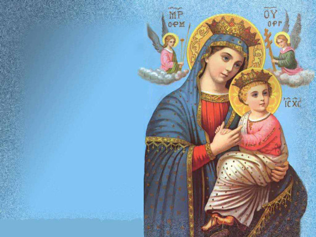 Virgin child angels blue background free wallpaper for desktop - medium preview image