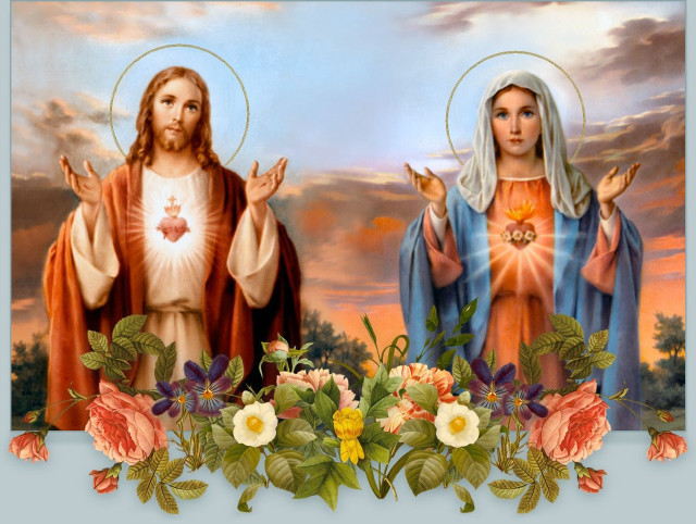 Jesus mary flowers sky clouds free wallpaper for desktop - medium preview image