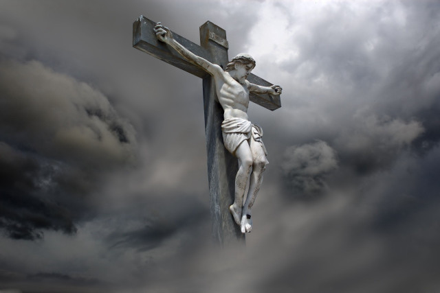 Jesus statue cross clouds sky free wallpaper for desktop - medium preview image