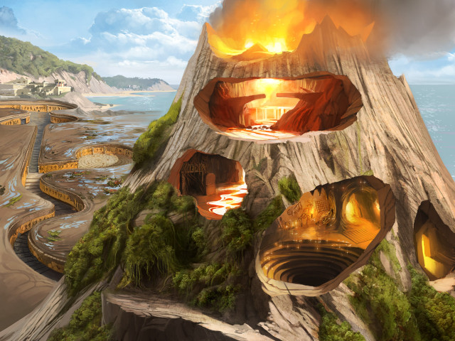 Volcano fire road painting eruption free wallpaper for desktop - medium preview image