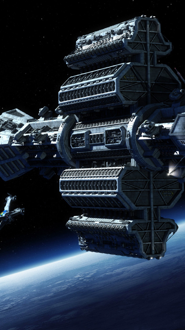 Space station floating planet spaceship free wallpaper for mobile - medium preview image