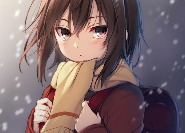 Girl brown hair scarf snow free wallpaper for desktop - medium preview image