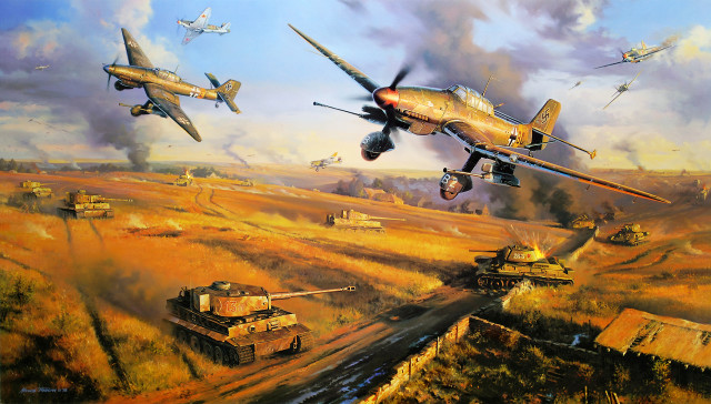 Military scene tanks planes flying free wallpaper for desktop - medium preview image