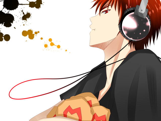 Man red hair headphones black free wallpaper for desktop - medium preview image
