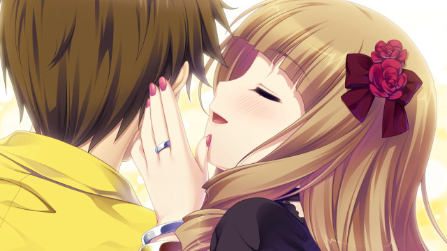 Couple kissing flower hair yellow free wallpaper for desktop - medium preview image