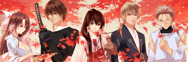 Anime characters tree red leaves free wallpaper for desktop - medium preview image