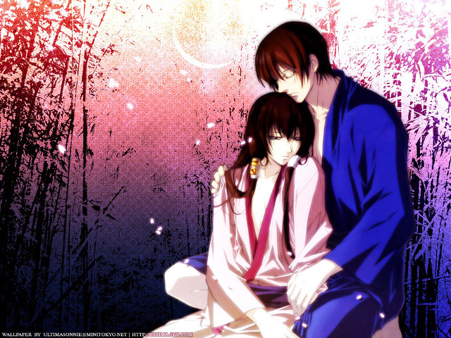 Anime couple bench colorful background free wallpaper for desktop - medium preview image