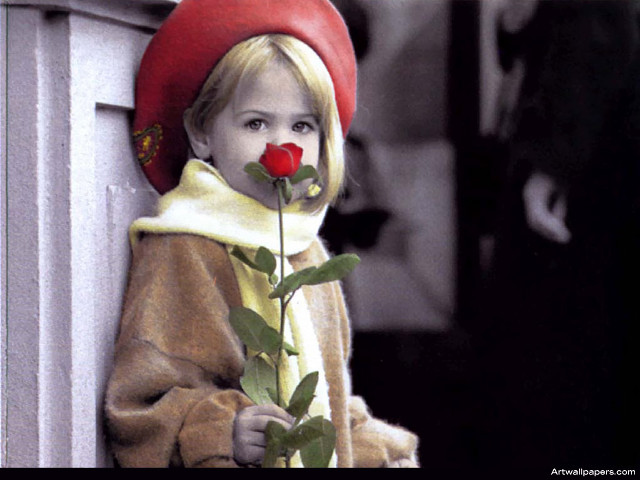 Little girl red hat rose free wallpaper for desktop - medium preview image