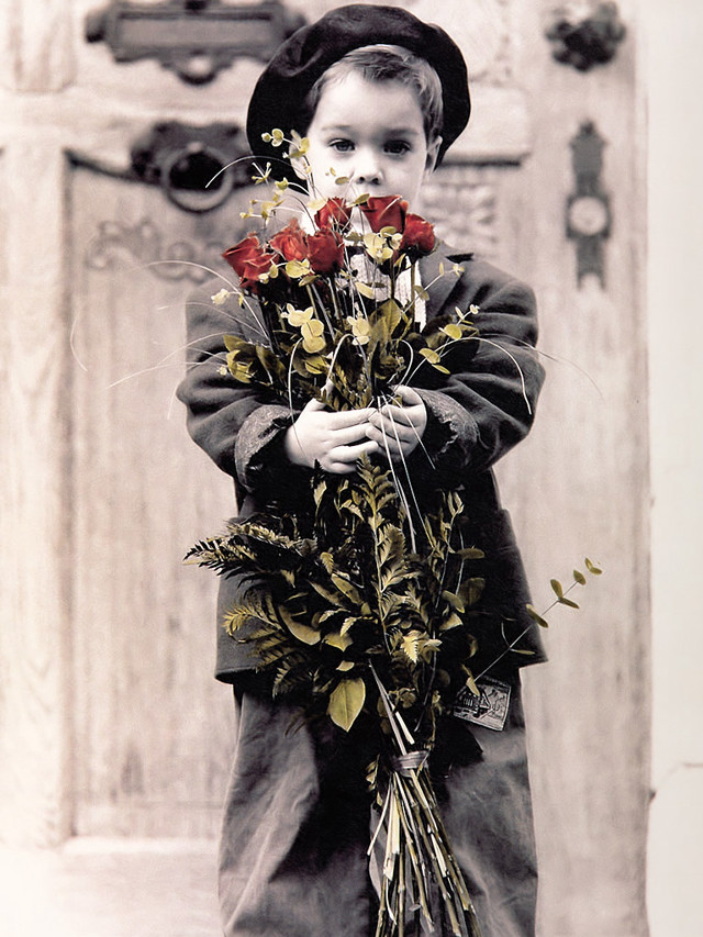 Young boy holding flowers hat free wallpaper for mobile - medium preview image