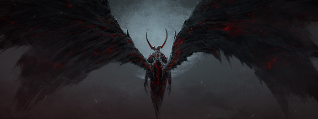 Demonic bird large wings foggy free wallpaper for desktop - medium preview image