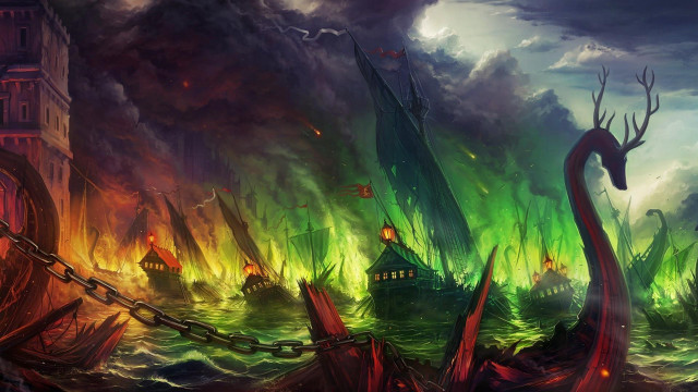 Ship storm fire green red free wallpaper for desktop - medium preview image