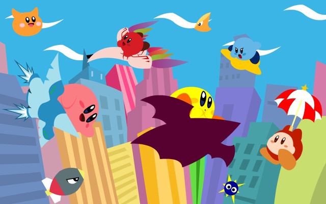 Cartoon city birds flying over free wallpaper for desktop - medium preview image