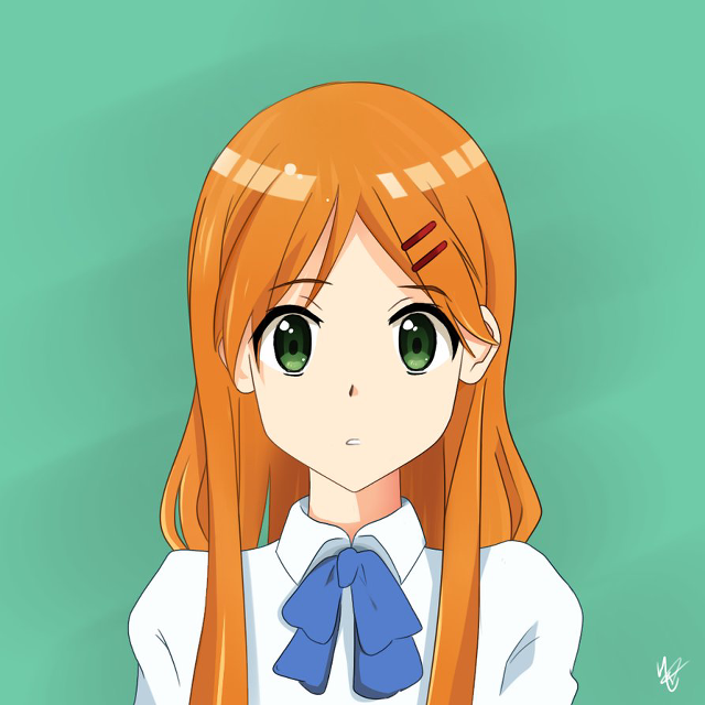 Girl redhair greeneyes whitebluebow anime free wallpaper for tablet - medium preview image