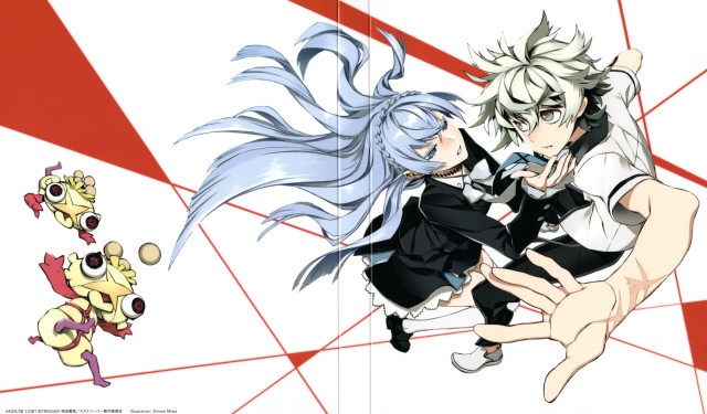 Anime couple hugging red white free wallpaper for desktop - medium preview image