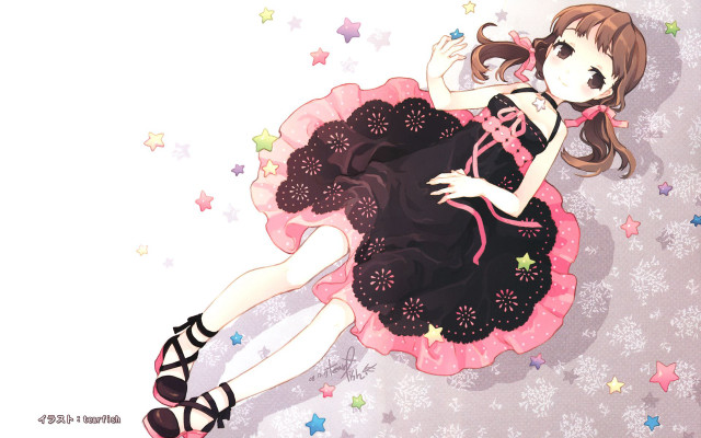 Girl dress bed stars ponytail free wallpaper for desktop - medium preview image
