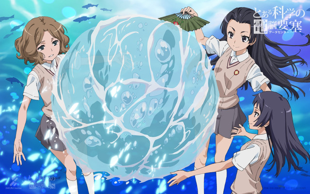 Three girls holding giant blue free wallpaper for desktop - medium preview image