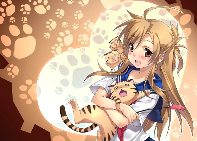 Girl holding cat on shoulder free wallpaper for desktop - medium preview image