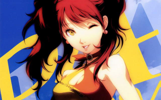 Red haired woman yellow top free wallpaper for desktop - medium preview image