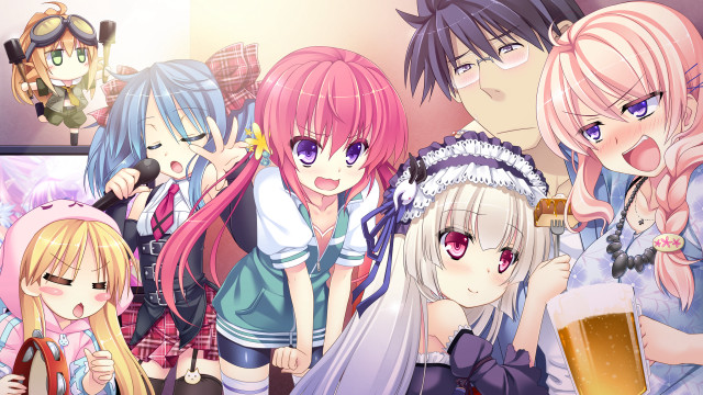 Anime girls beer cellphone blush free wallpaper for desktop - medium preview image