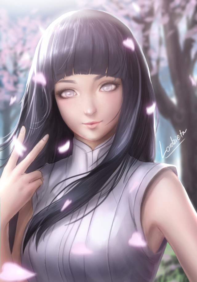Woman blackhair whiteshirt cherryblossoms manga free wallpaper for mobile - medium preview image