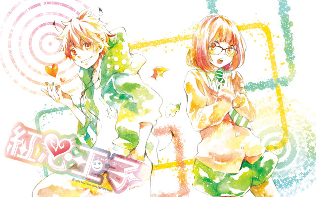 Anime couple posing stars circles free wallpaper for desktop - medium preview image