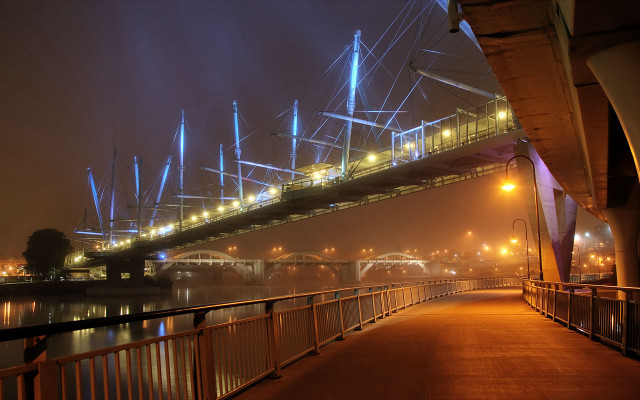 Bridge lights background river night free wallpaper for desktop - medium preview image