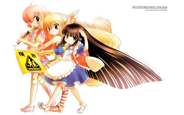 Anime girls long hair caution free wallpaper for desktop - medium preview image