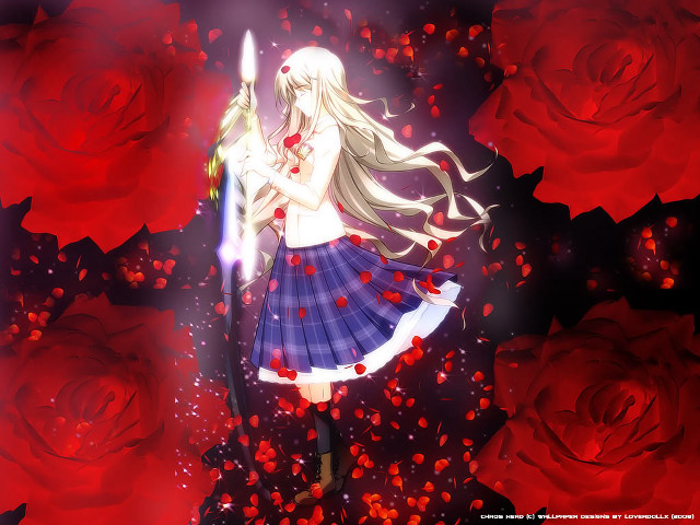 Long hair girl sword roses free wallpaper for desktop - medium preview image