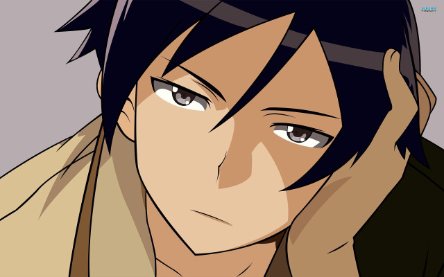 Man brownjacket blackhair portrait celshading free wallpaper for desktop - medium preview image