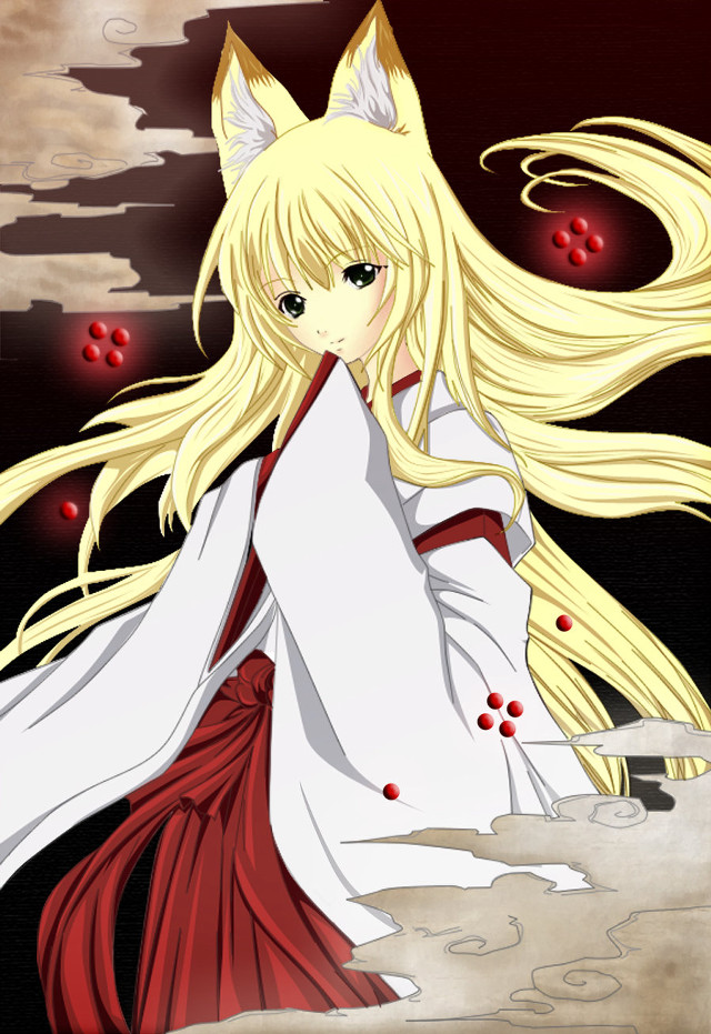 Anime girl blonde hakama fox free wallpaper for mobile - medium preview image