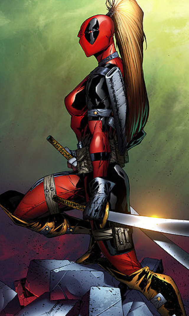 Woman red black costume sword free wallpaper for mobile - medium preview image