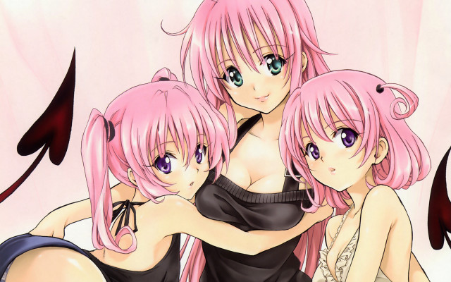 Three anime girls pink hair #3 free wallpaper for desktop - medium preview image