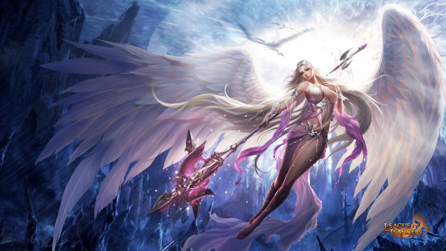 Woman sword wings forest giant free wallpaper for desktop - medium preview image
