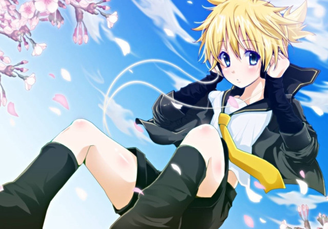Blonde boy yellow tie cherry free wallpaper for desktop - medium preview image