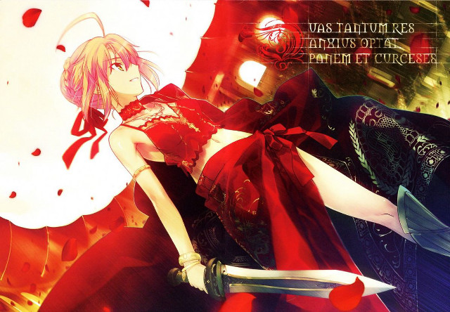 Woman red dress sword demon free wallpaper for desktop - medium preview image