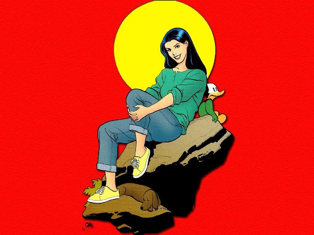 Woman dog cat rock sitting free wallpaper for desktop - medium preview image