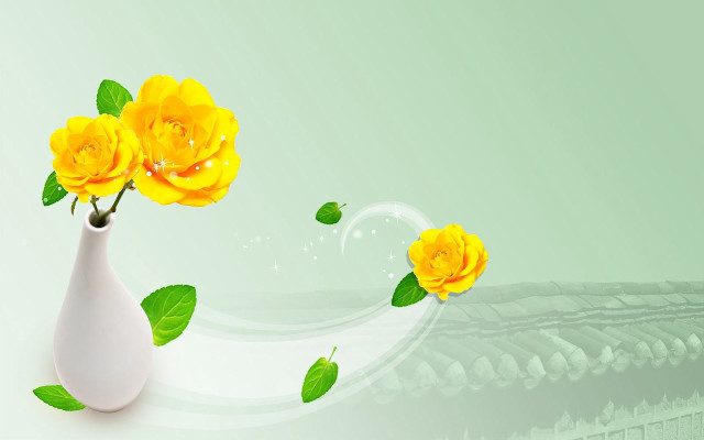 Vase yellow flowers green background free wallpaper for desktop - medium preview image