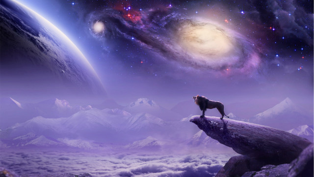 Wolf cliff stars planets sky free wallpaper for desktop - medium preview image