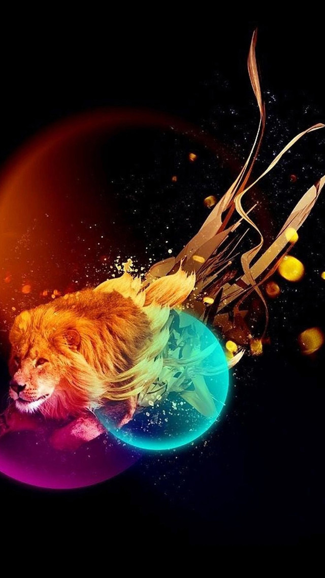 Lion long mane colorful background free wallpaper for mobile - medium preview image