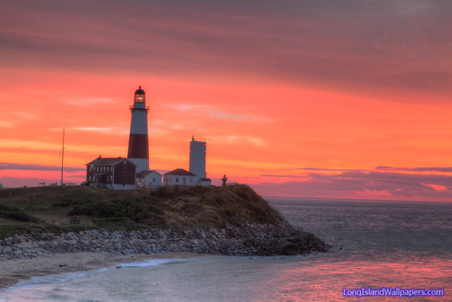 Lighthouse island sunset red sky free wallpaper for desktop - medium preview image