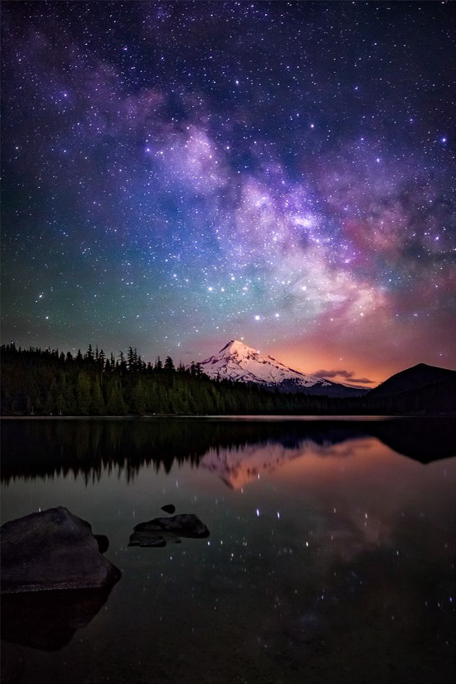 Mountain lake stars sky rocks free wallpaper for mobile - medium preview image