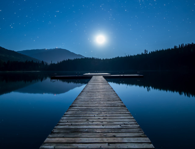 Dock lake full moon mountain free wallpaper for desktop - medium preview image