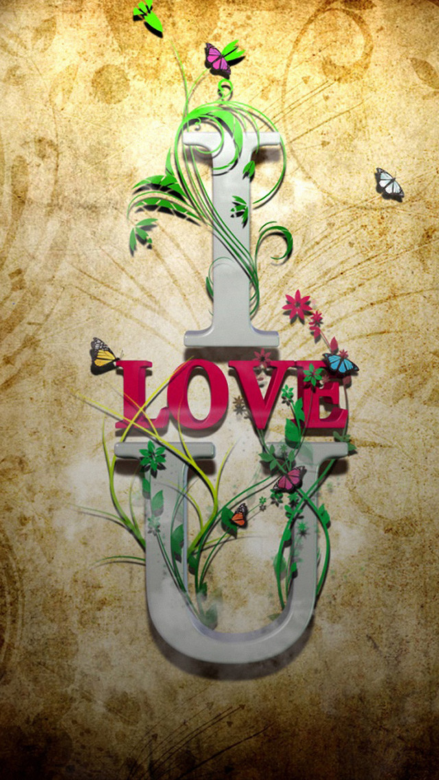 Love sign flowers butterflies grungy free wallpaper for mobile - medium preview image