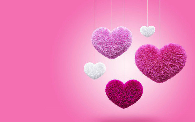 Hearts hanging strings pink background free wallpaper for desktop - medium preview image
